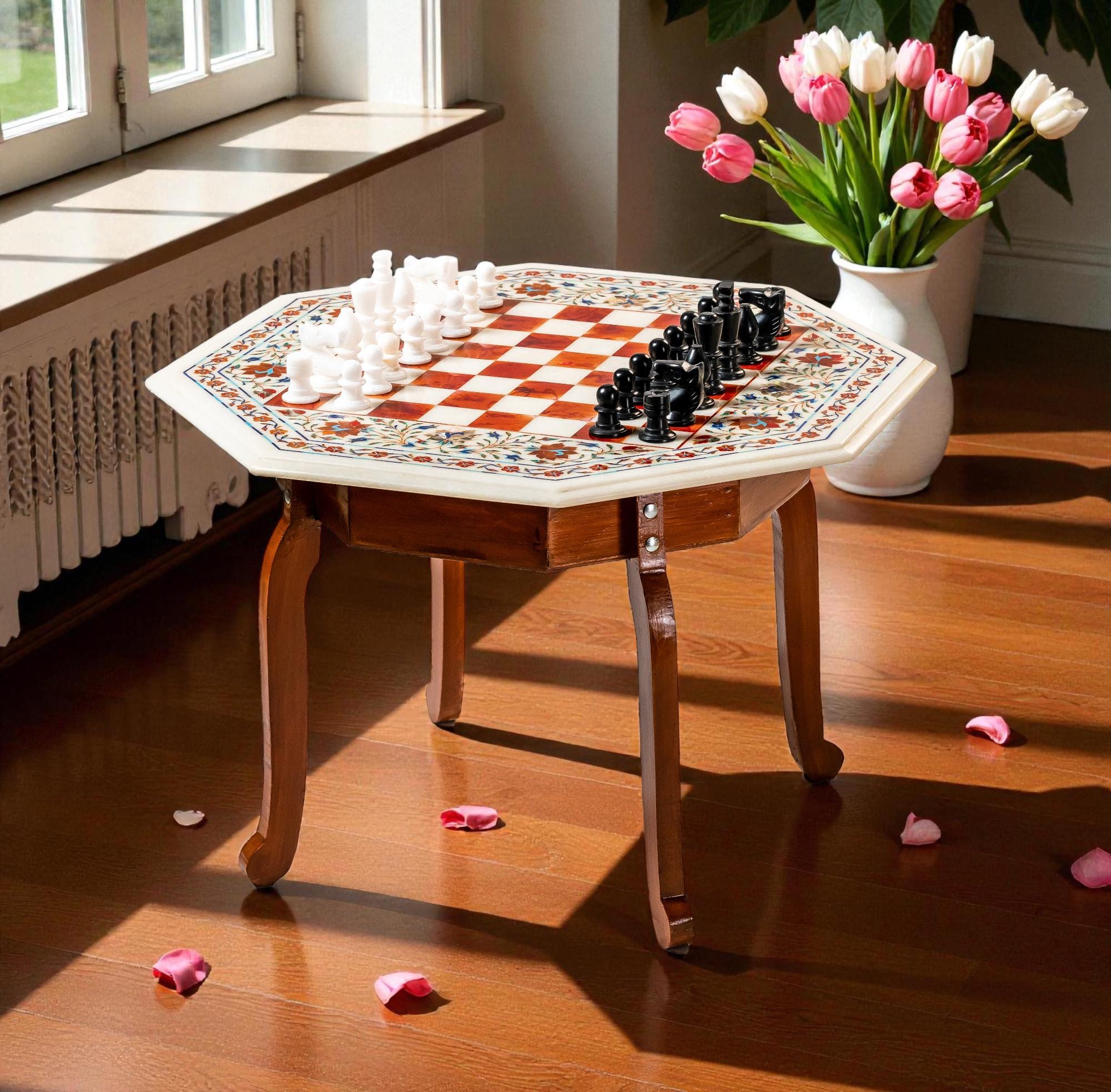 Translation missing: en.Pietra Dura Marble Inlay Chess Table: Pietra Dura Marble Inlay Chess Table
