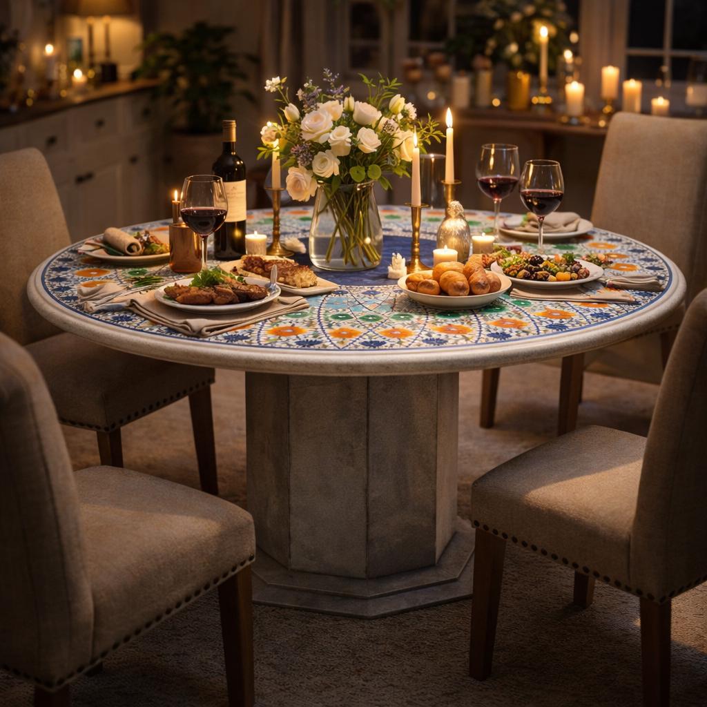 Pietra Dura Marble Inlay Dining Table