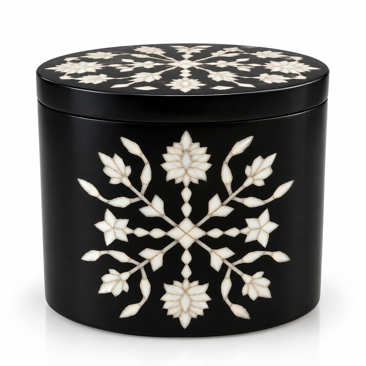 Handcrafted Black Marble Jewelry Box with Floral Inlay