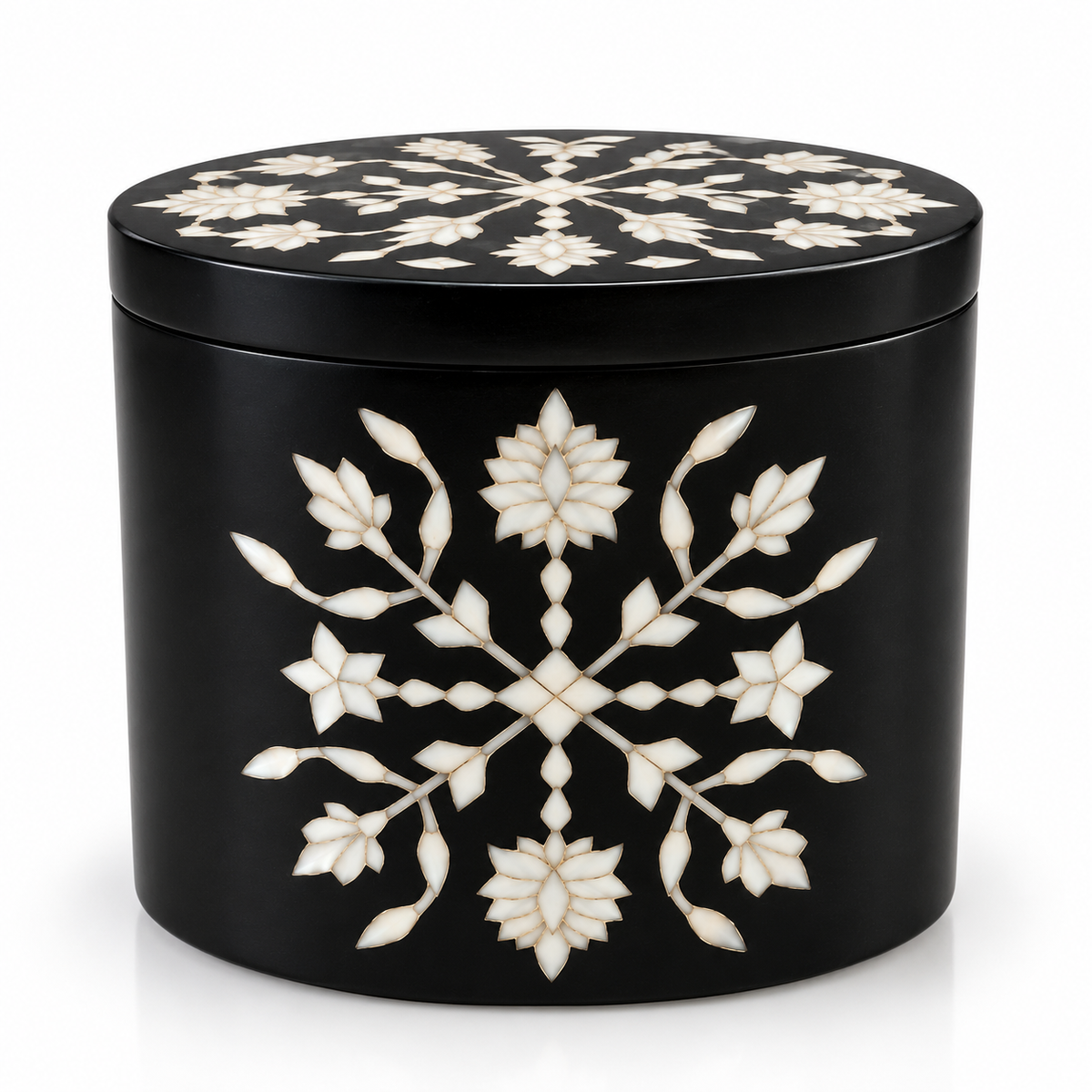 Handcrafted Black Marble Jewelry Box with Floral Inlay