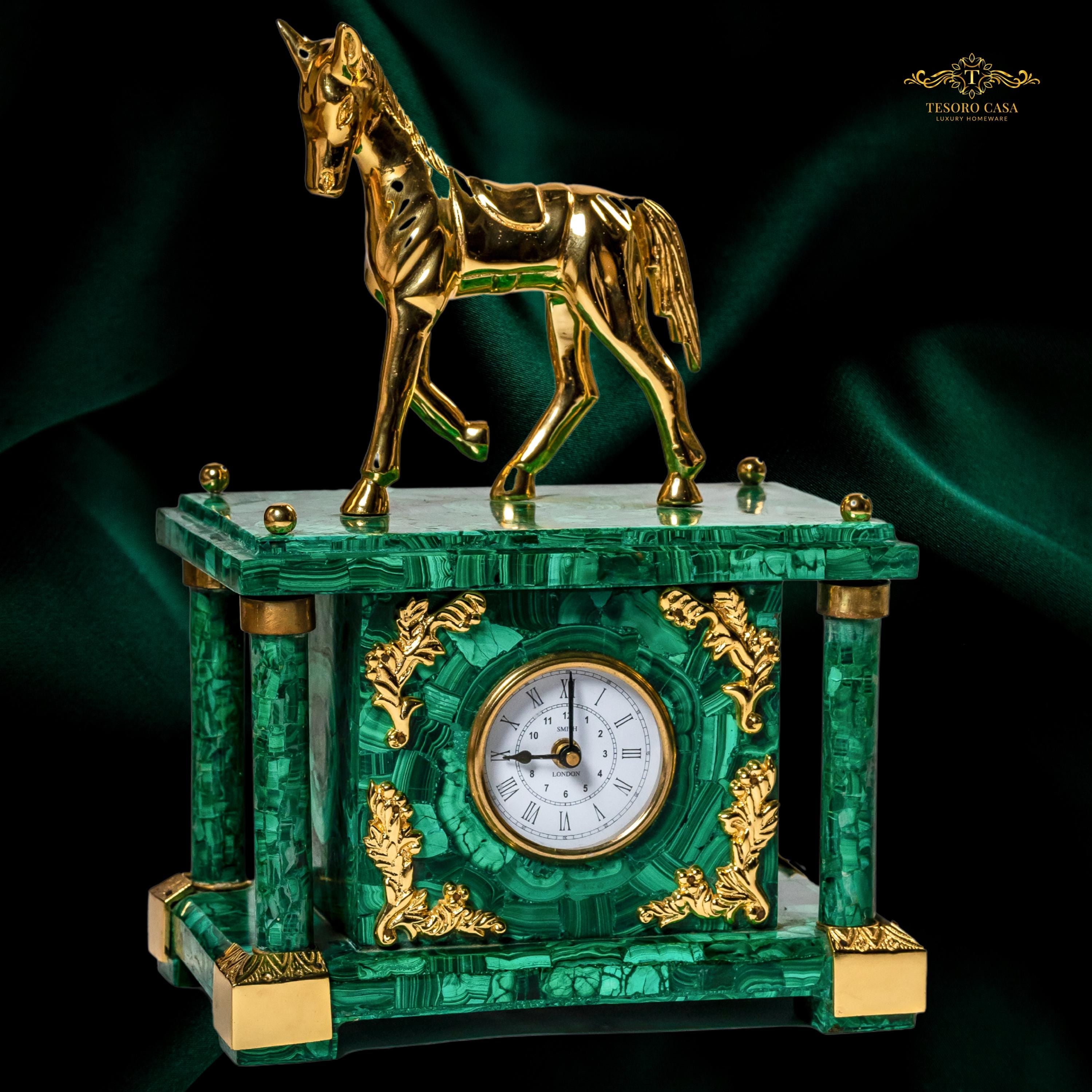 Luxury Malachite Miniature Horse Timepiece