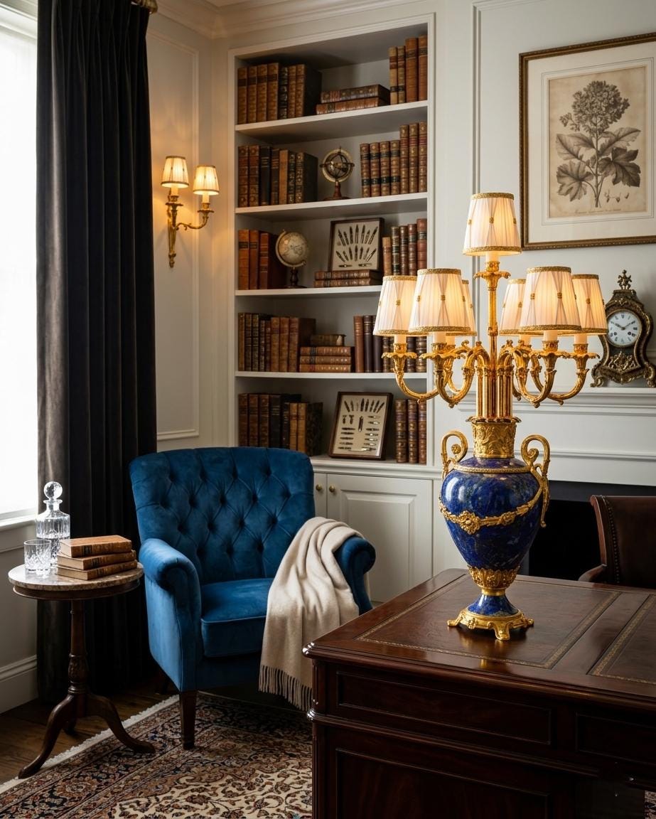 Grand Lapis Lazuli & Gold Eight-Arm Luxury Candelabra Lamp