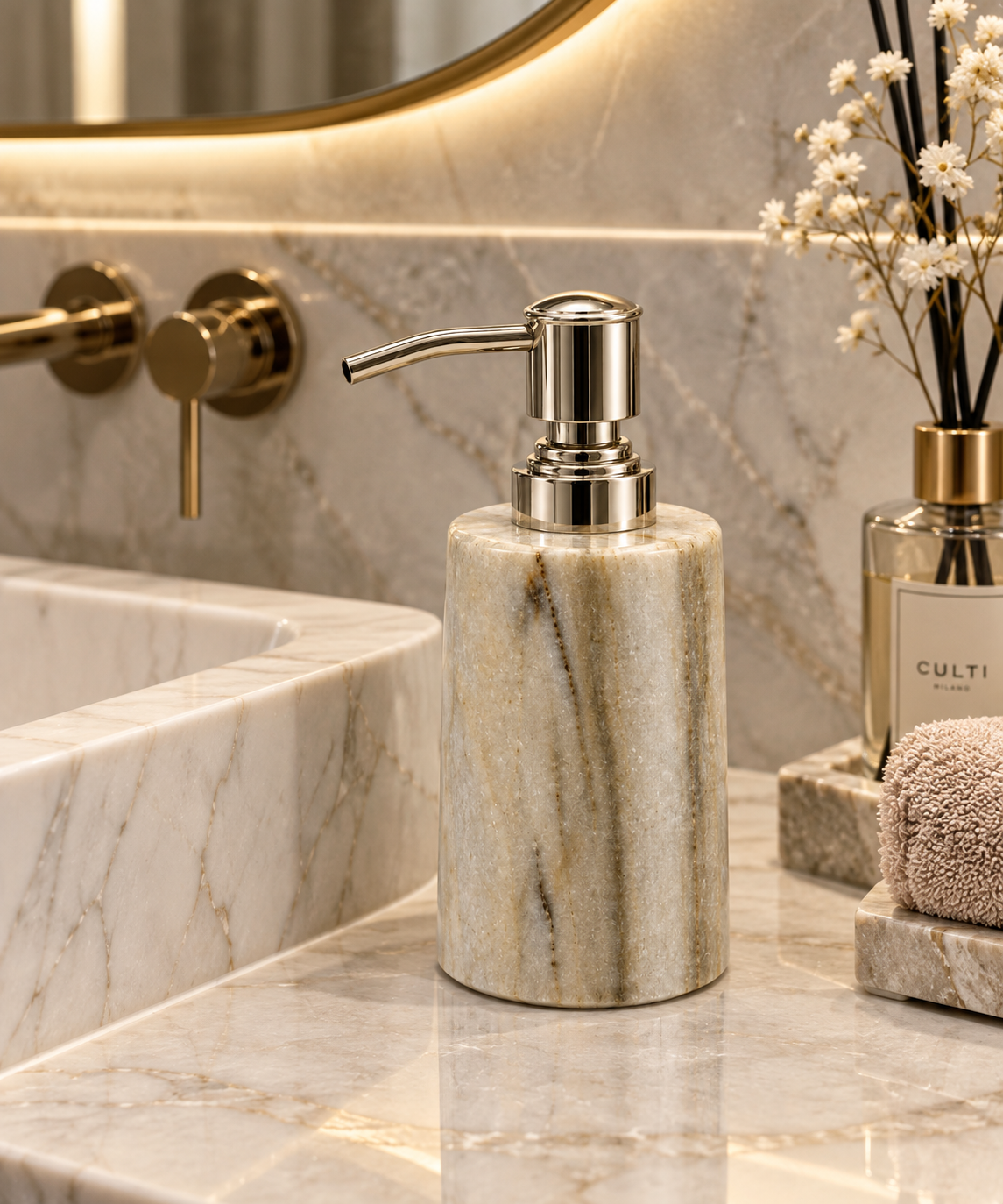 Natural Stone Soap Dispenser with Stainless Steel Pump