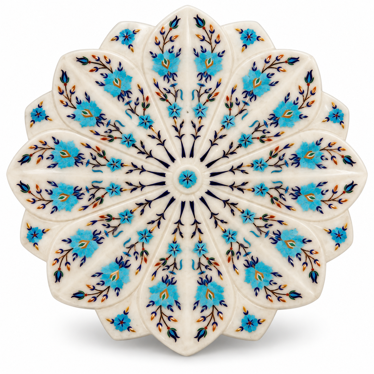 White Marble Floral Inlay Decorative Plate