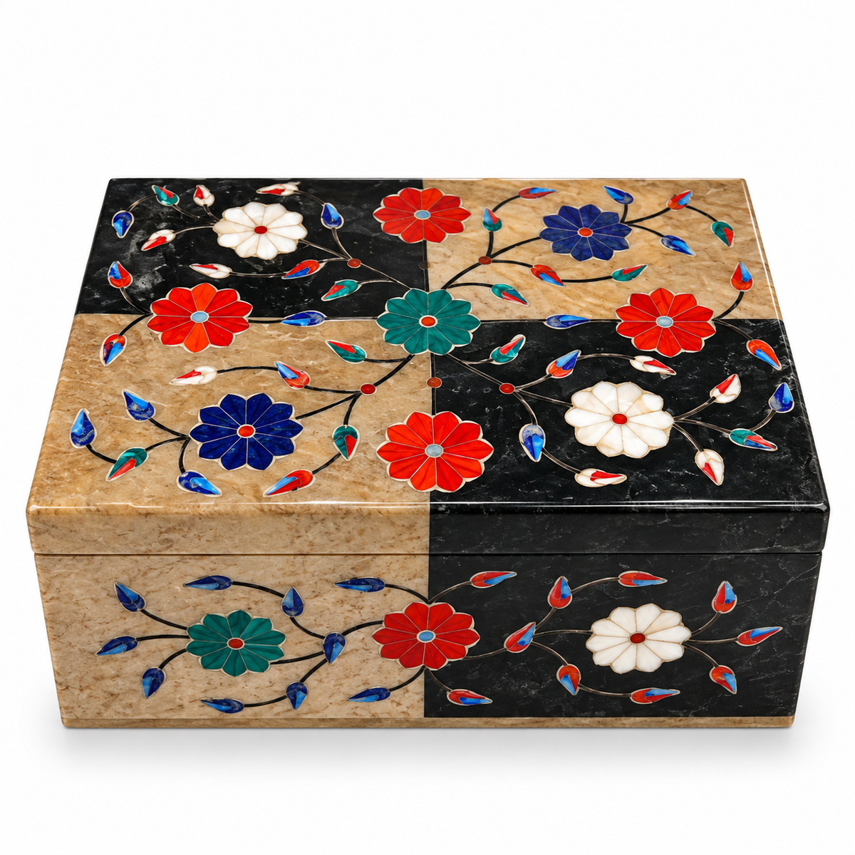 Handcrafted Black & Beige Soft Stone Inlay Jewelry & Storage Box