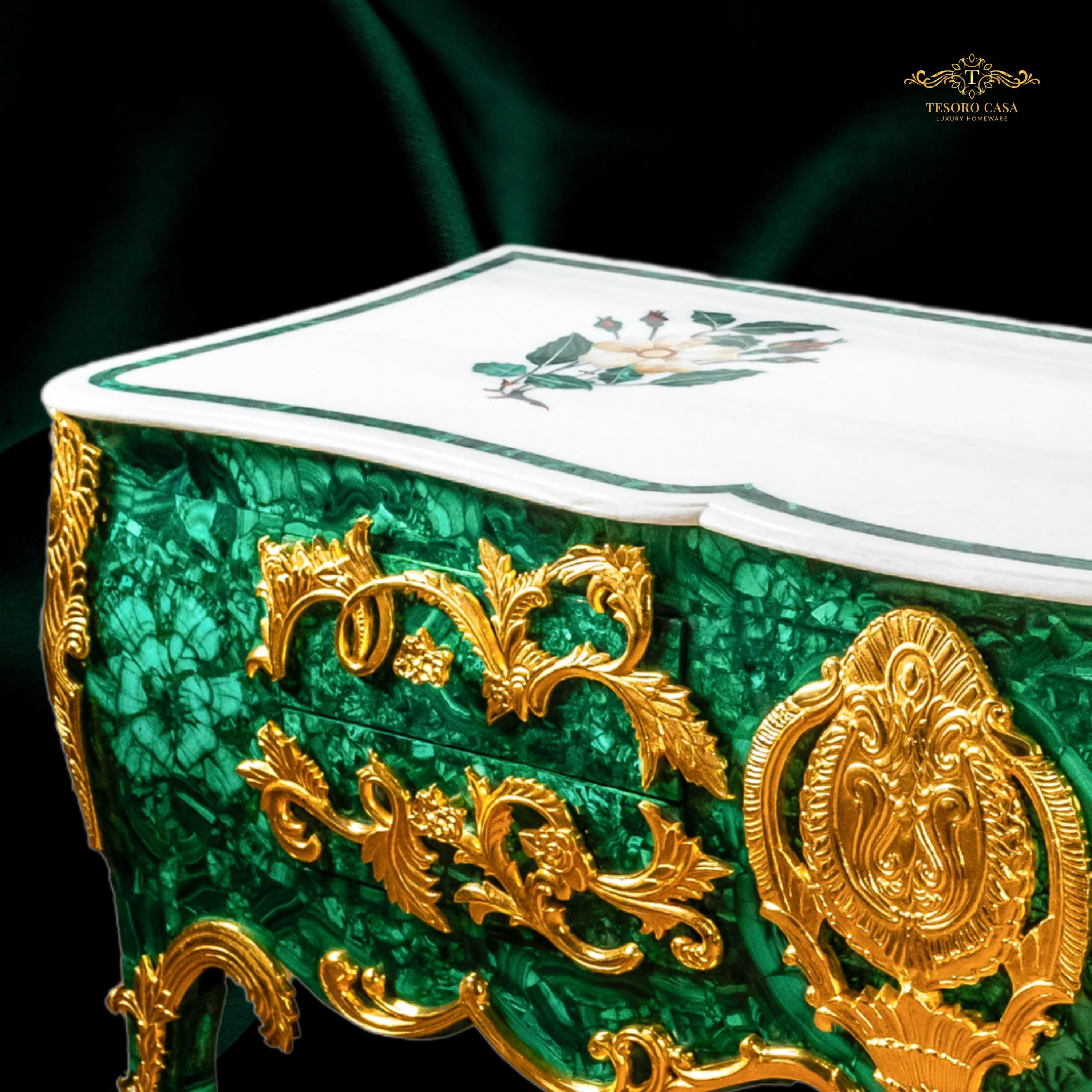 Malachite Luxury Console Table with Gold Platted
