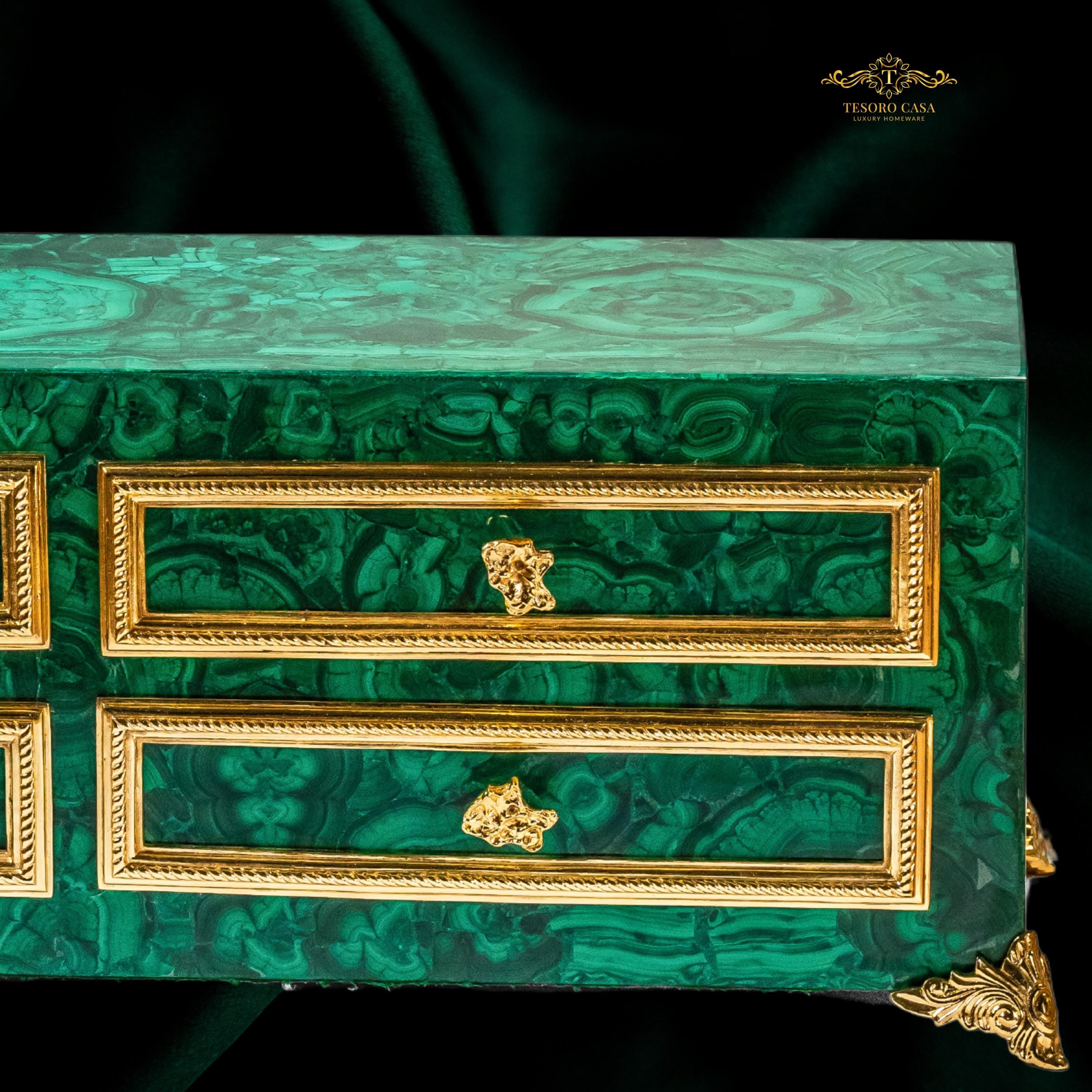 Luxury Malachite Console Cabinet Handmade Green Stone Storage Furniture