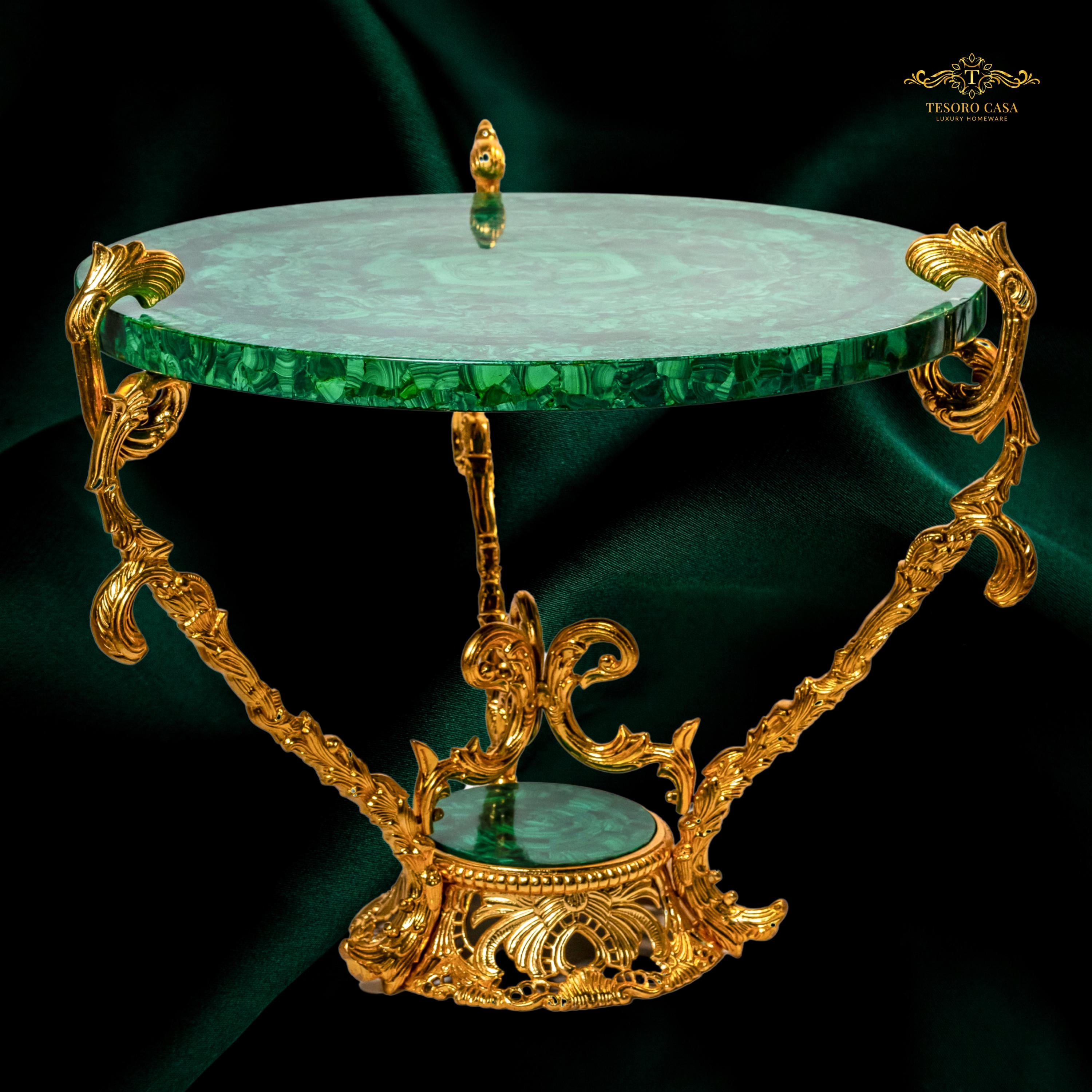 Malachite Center Table with Gilded Brass Detailing