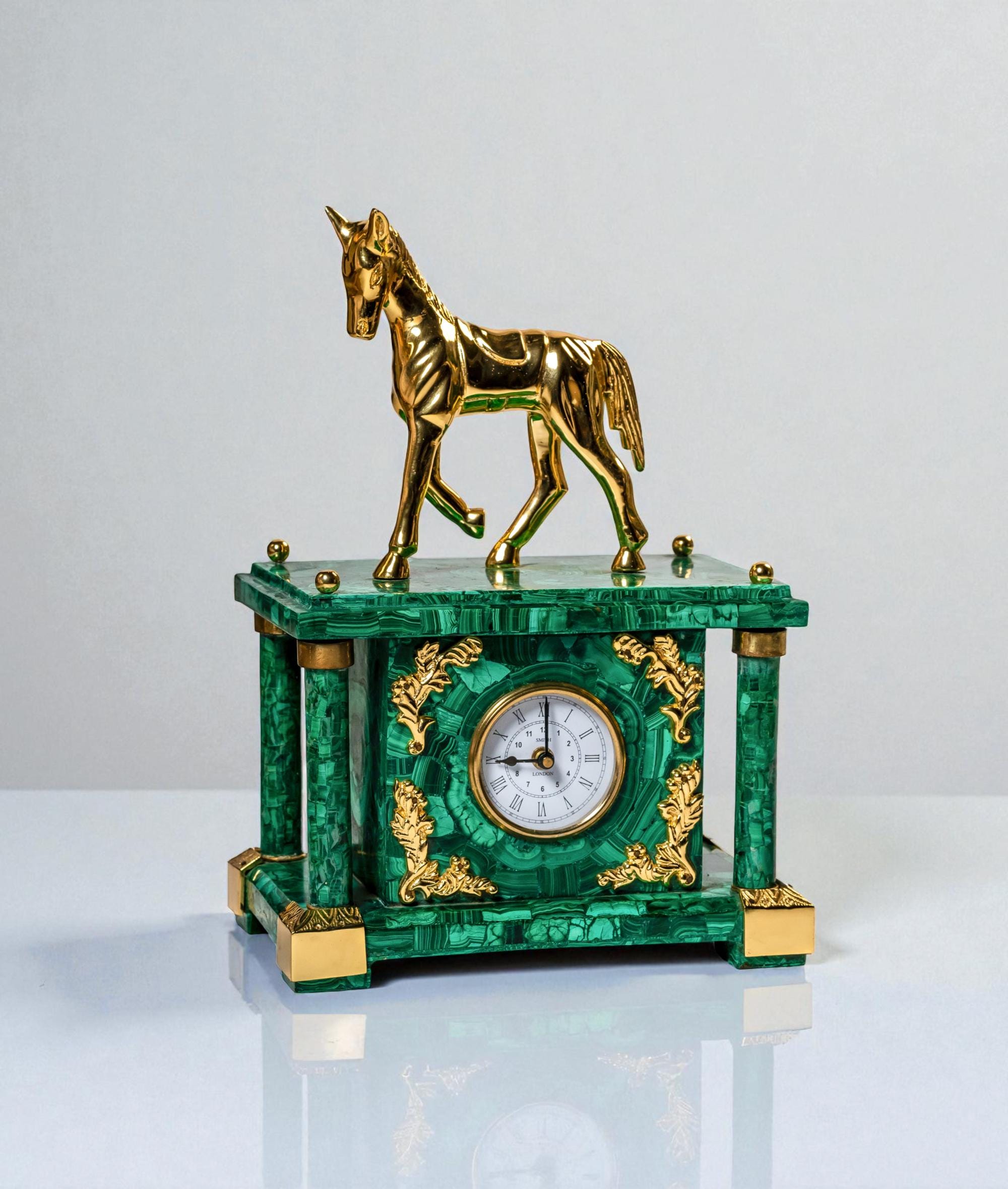 Luxury Malachite Miniature Horse Timepiece