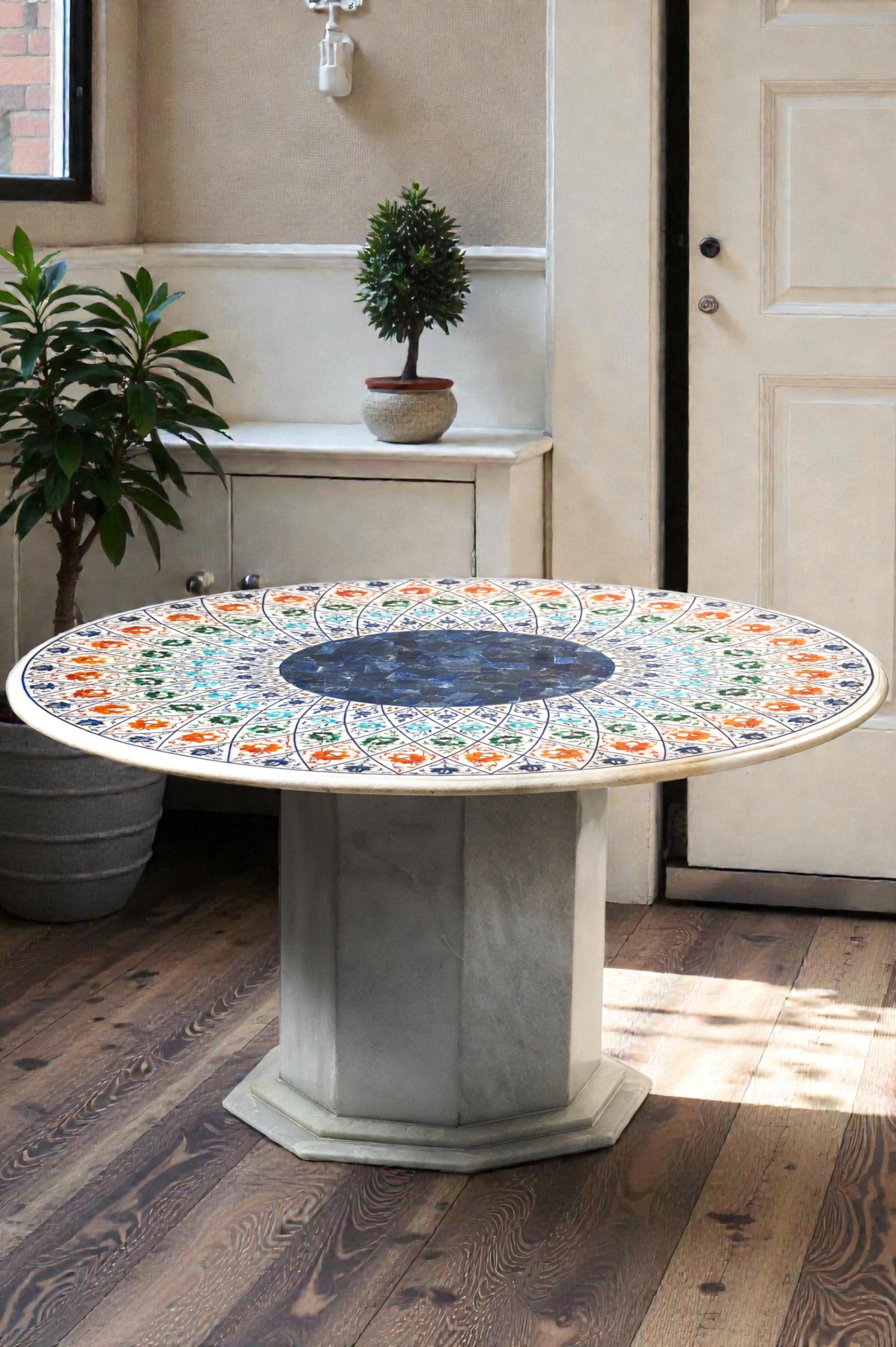 Pietra Dura Marble Inlay Dining Table