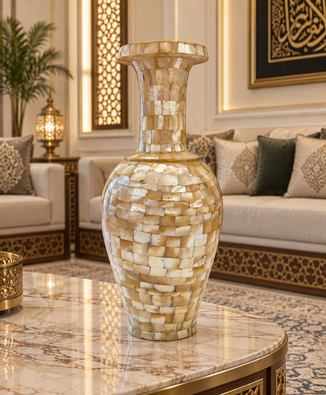 Handcrafted Yellow Mother of Pearl Decorative Vase