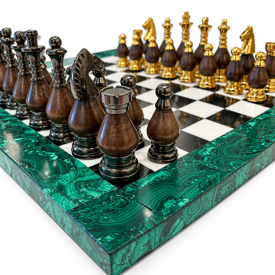 Handcrafted Malachite & Marble Chess Set
