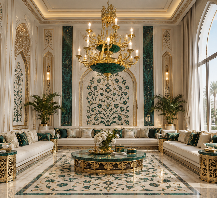 Large Malachite Chandelier with Gold-Plated Finish