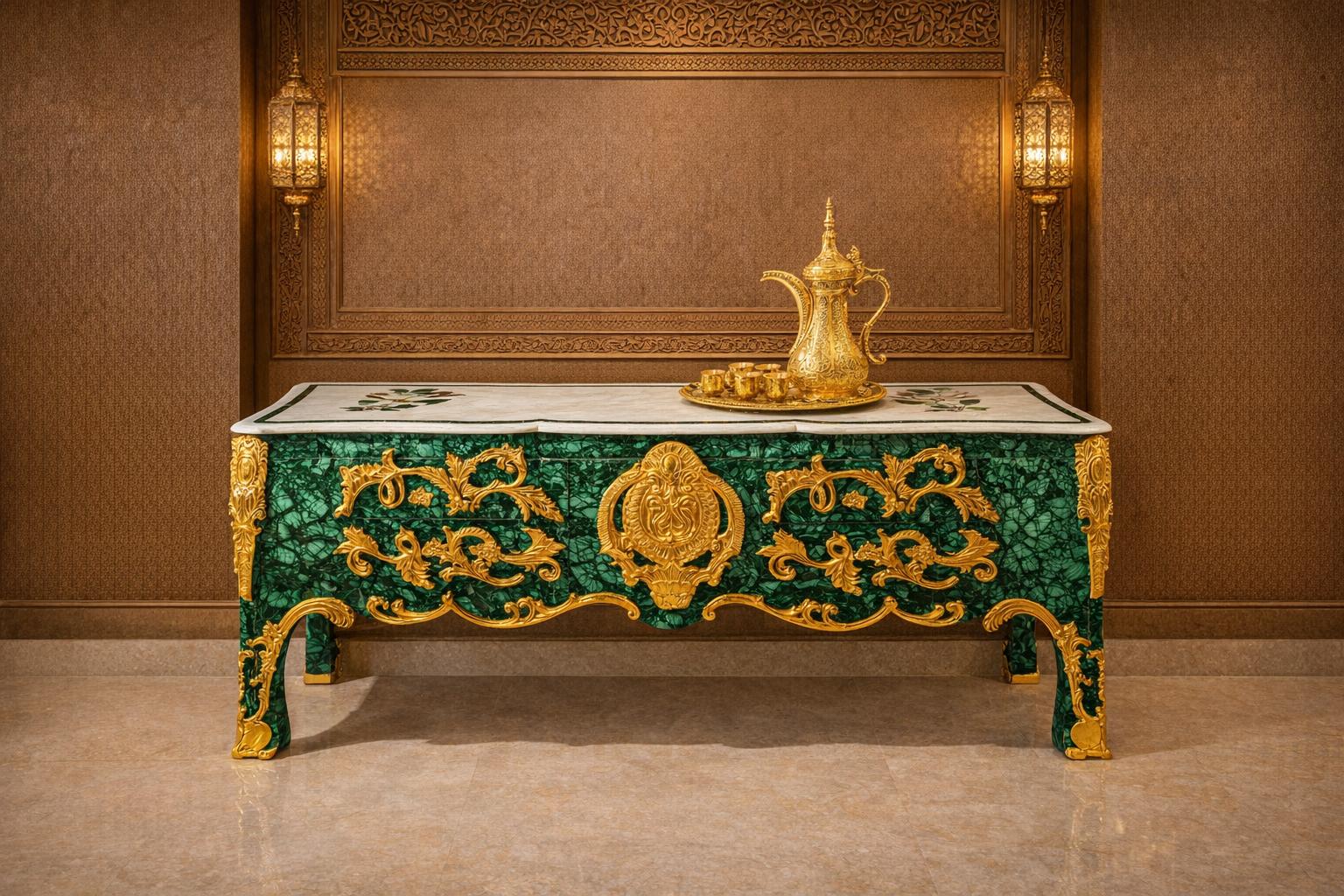 Malachite Luxury Console Table with Gold Platted