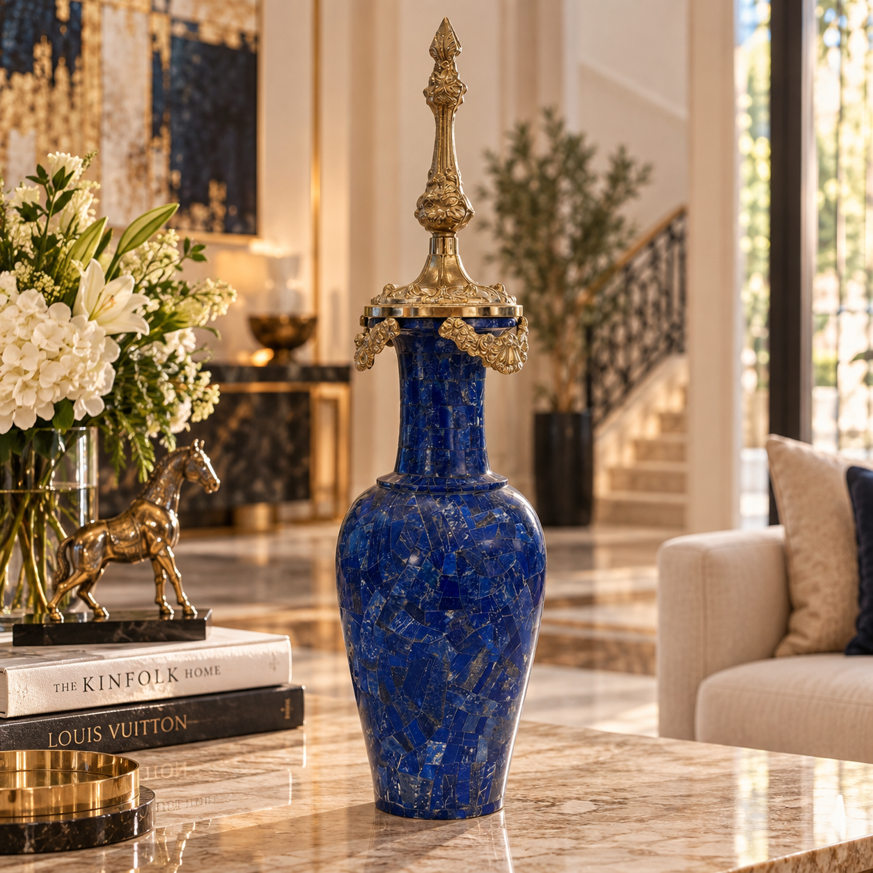 Handcrafted Lapis Lazuli Gemstone Decorative Vase