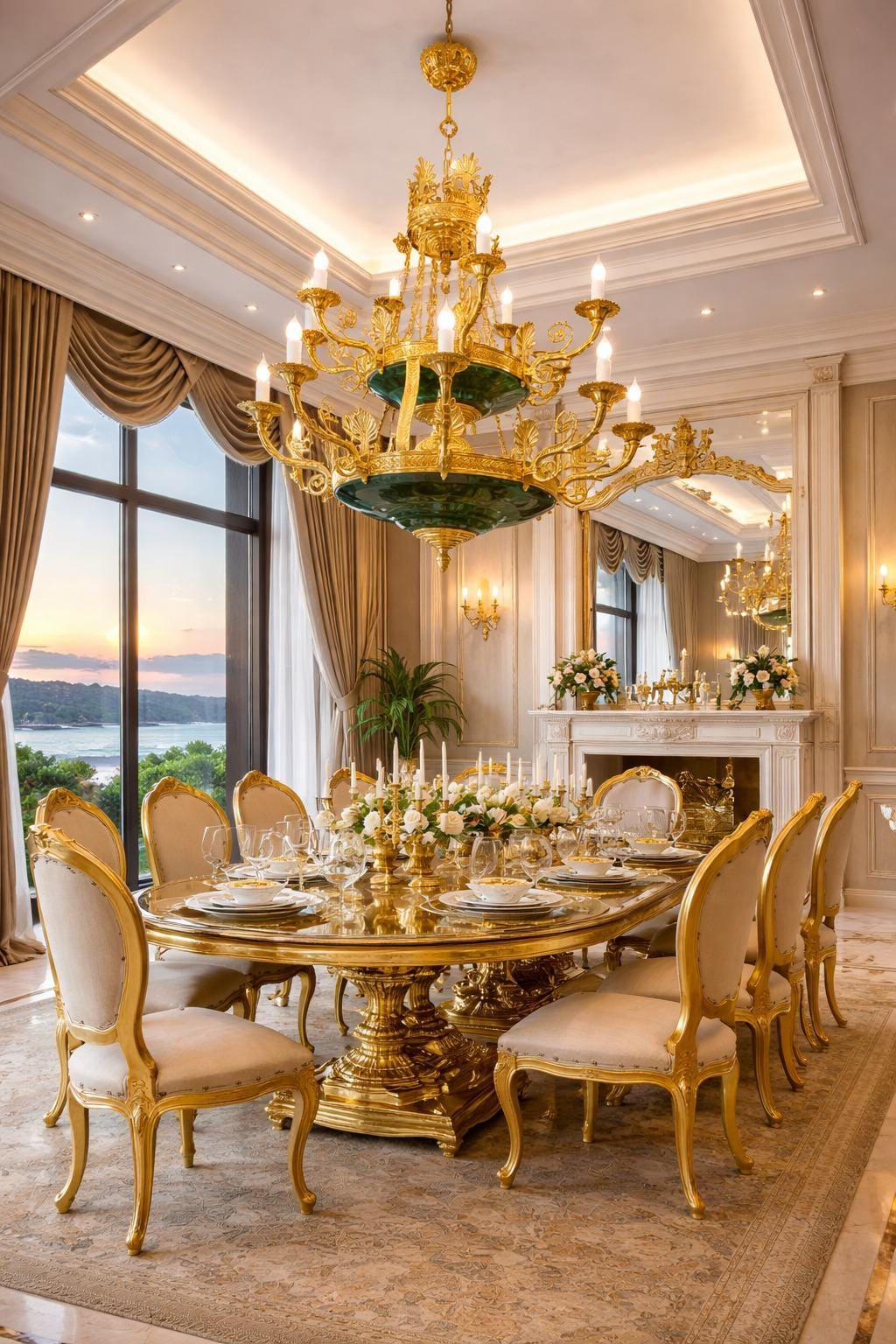 Large Malachite Chandelier with Gold Plated Finish