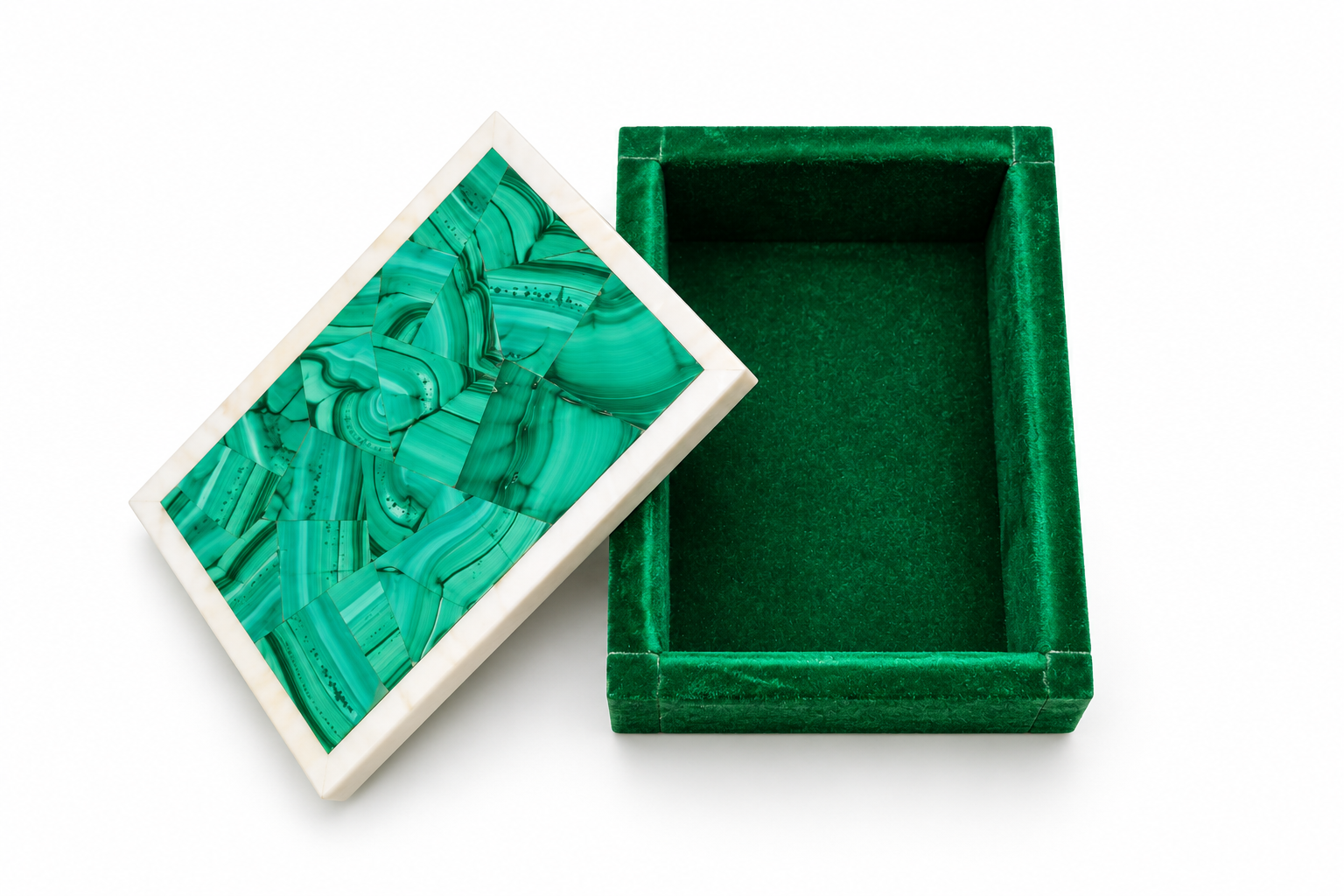 Handcrafted Malachite & White Marble Decorative Jewellery Box