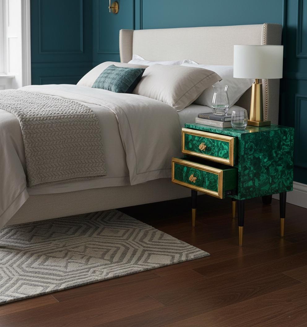 Malachite Green Side Table with Gold Accents