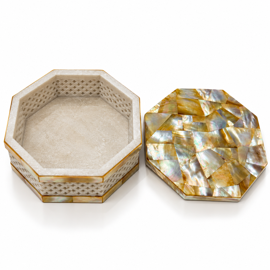 Handcrafted Yellow Mother of Pearl Decorative Jewelry & Storage Box