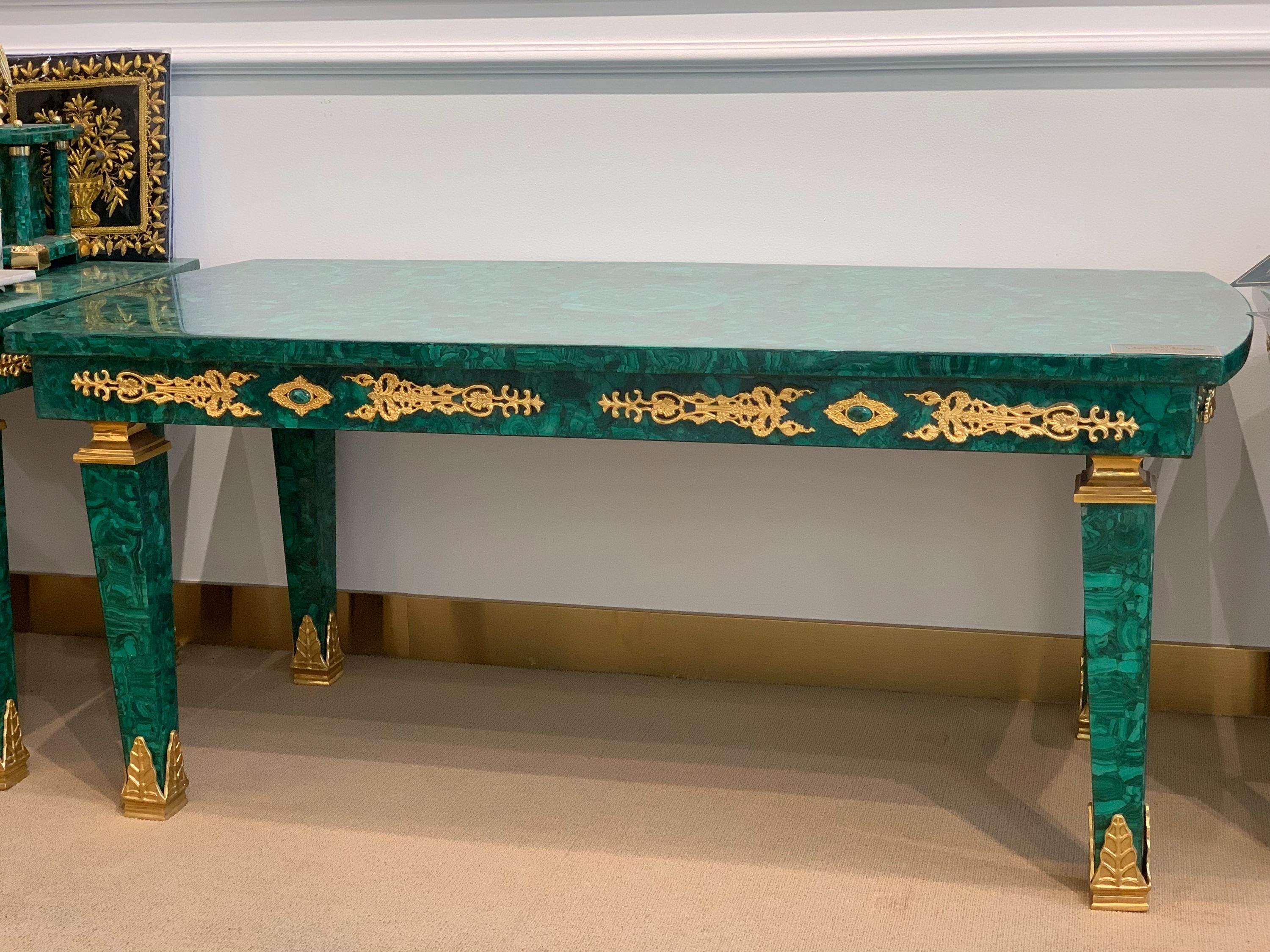 Malachite Majlis Centre Table with Brass Gold Plating