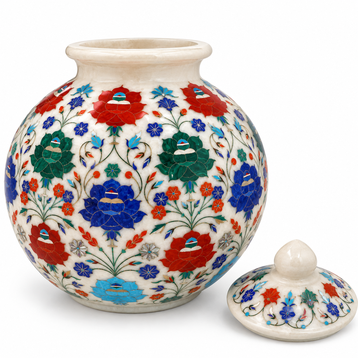 Marble Inlay Decorative Jar With Lid