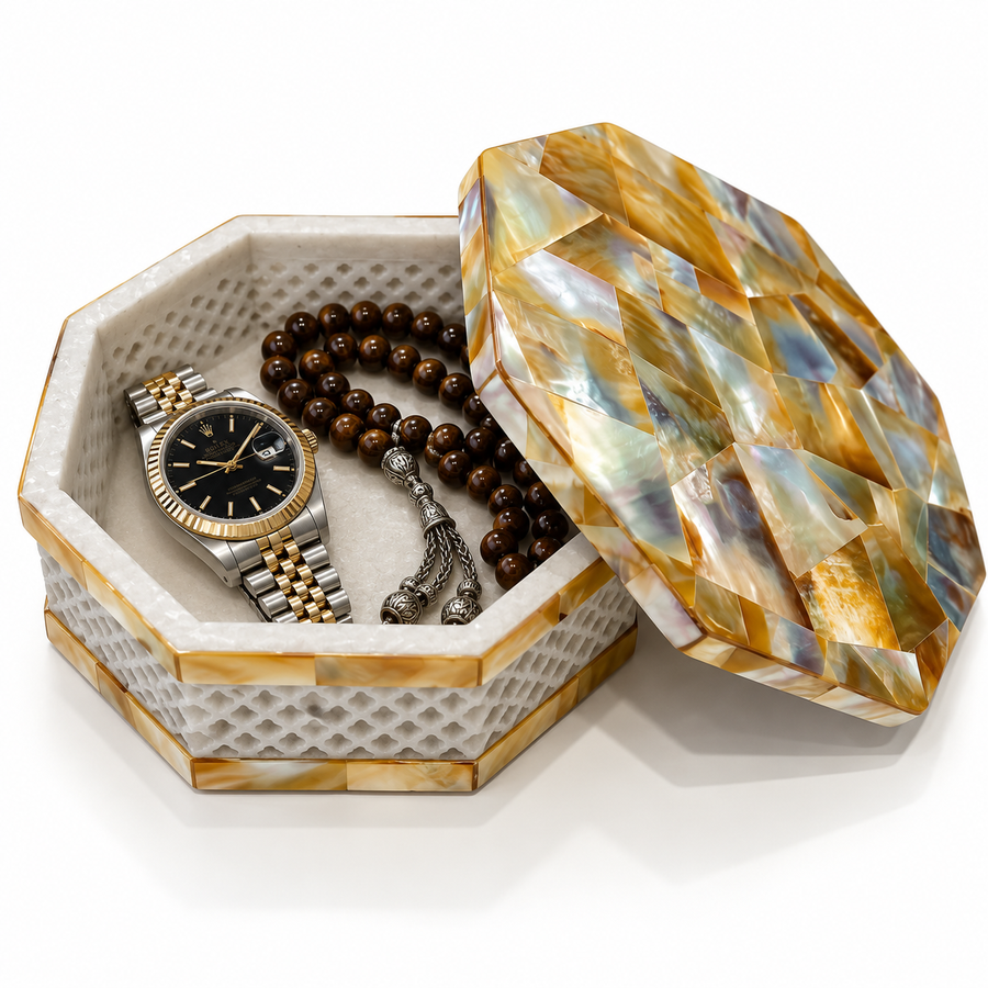 Handcrafted Yellow Mother of Pearl Decorative Jewelry & Storage Box