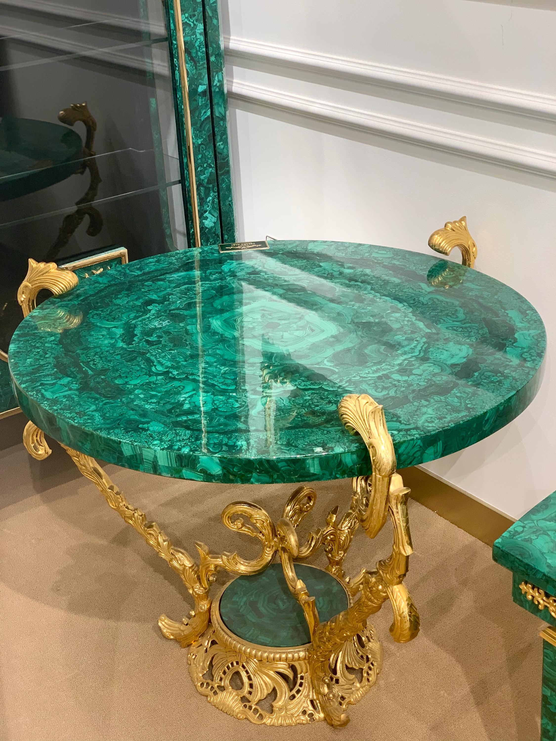 Malachite Center Table with Gilded Brass Detailing