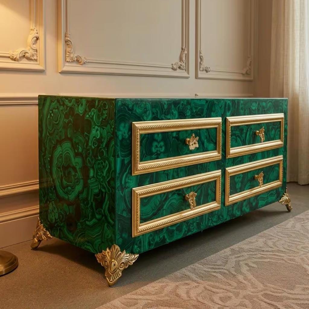 Luxury Malachite Console Cabinet Handmade Green Stone Storage Furniture
