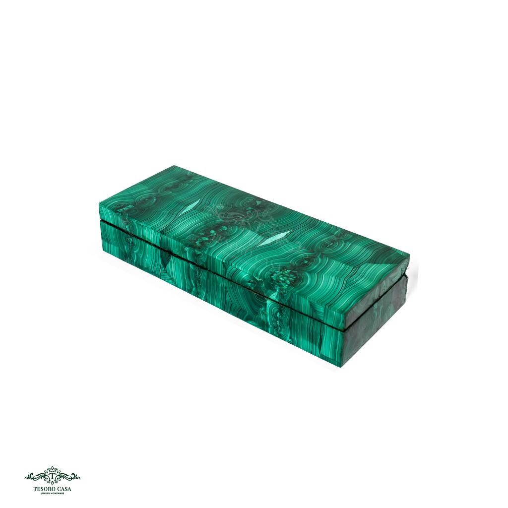 Handcrafted Long Malachite Jewellery & Valuables Box