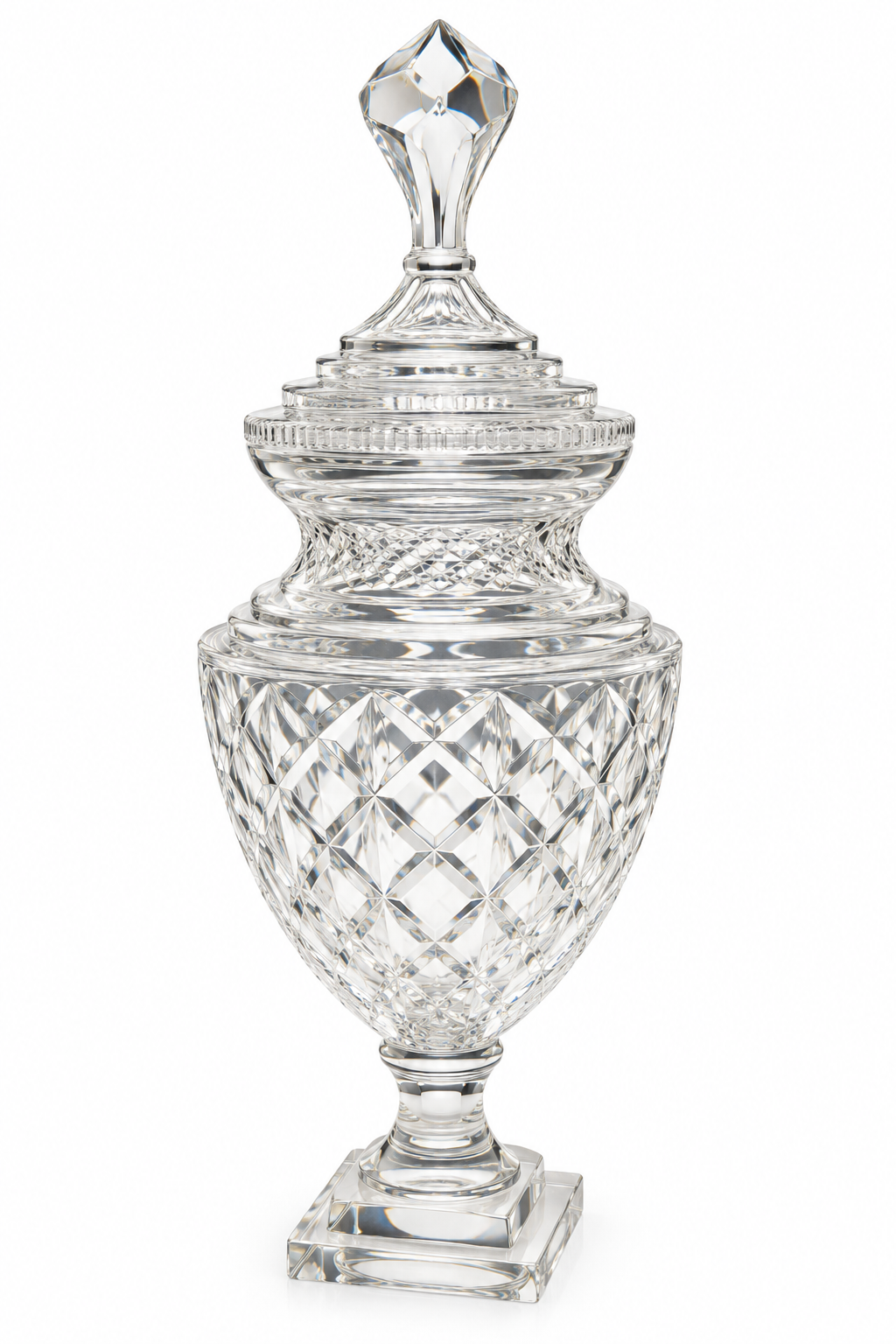 Crystal-Cut Glass Decorative Urn with Lid