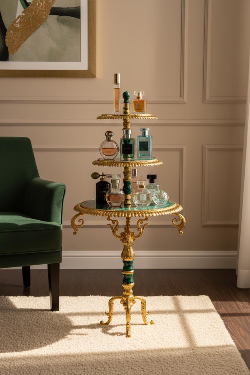 Handcrafted Malachite 3-Tier Decorative Serving Stand