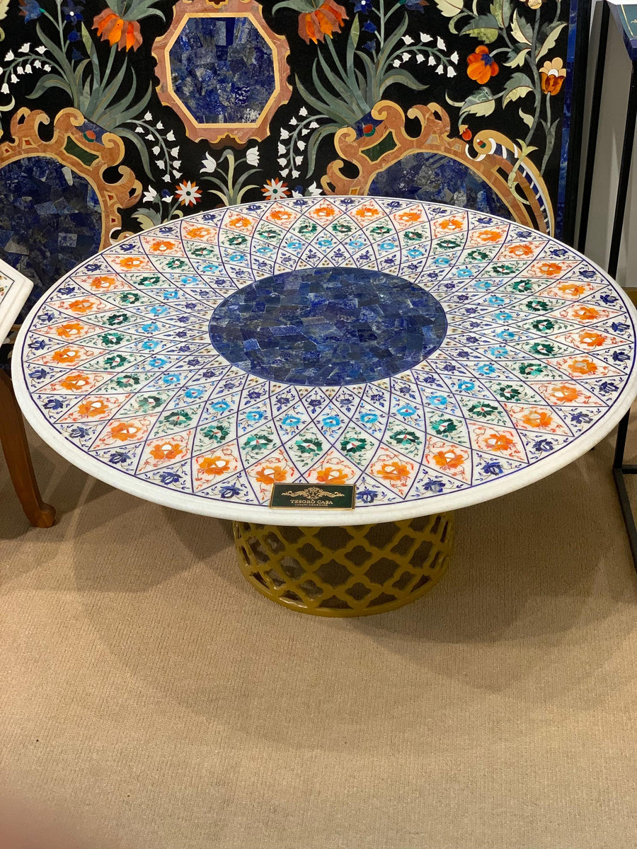 Pietra Dura Marble Inlay Dining Table