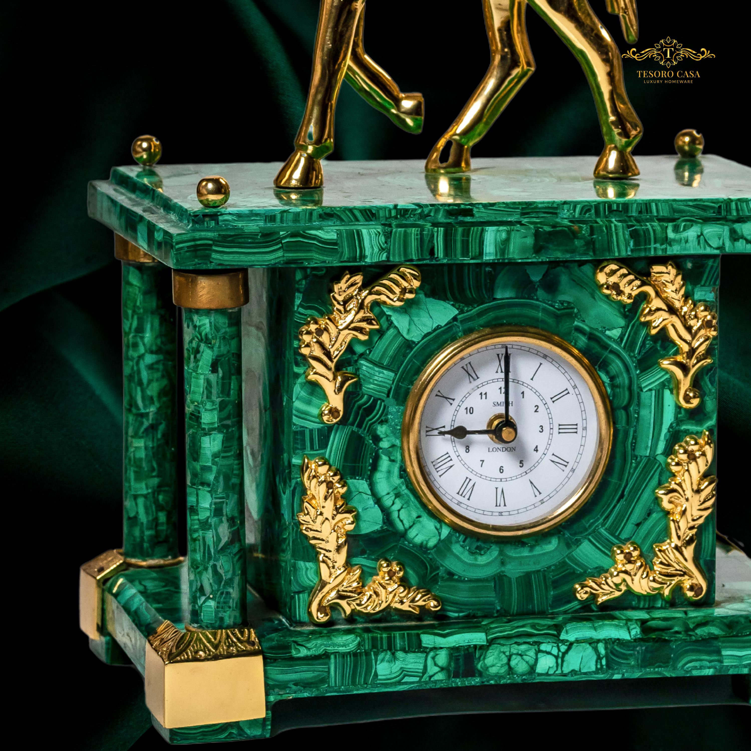 Luxury Malachite Miniature Horse Timepiece