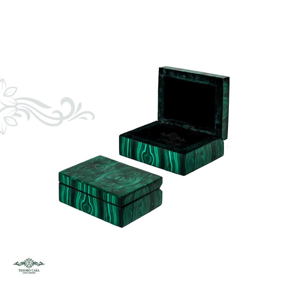 Handcrafted Luxury Malachite Rectangular Jewellery Box Handmade Green Stone Decorative Keepsake Box