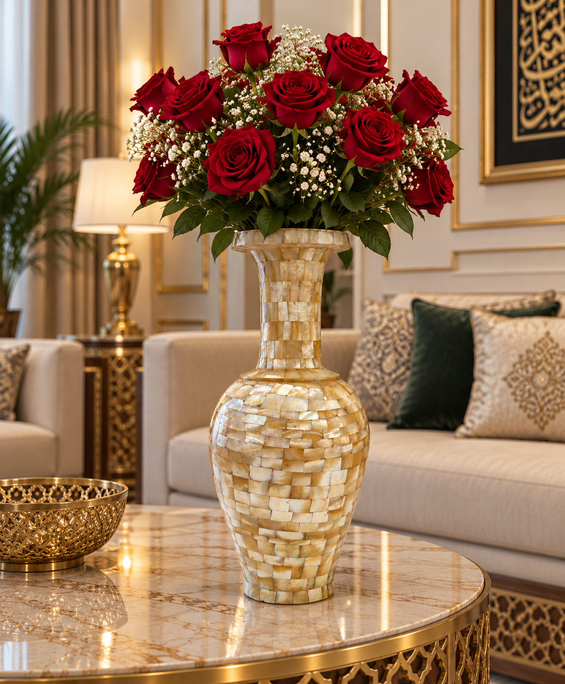 Handcrafted Yellow Mother of Pearl Decorative Vase