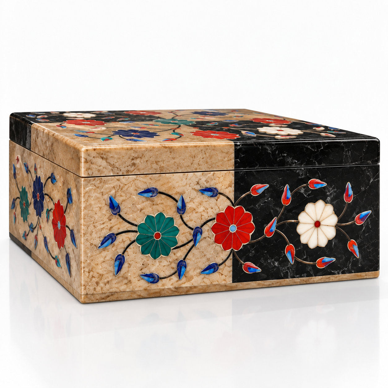 Handcrafted Black & Beige Soft Stone Inlay Jewelry & Storage Box