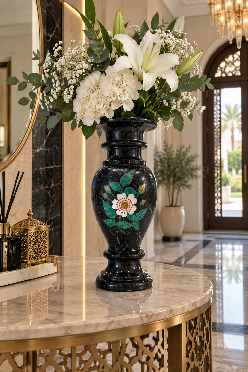 Black Marble Inlay Decorative Vase