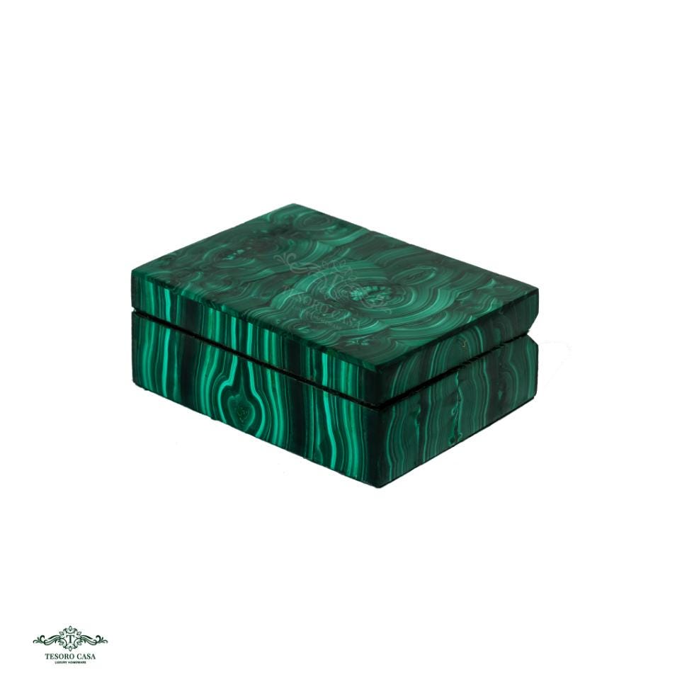 Handcrafted Luxury Malachite Rectangular Jewellery Box Handmade Green Stone Decorative Keepsake Box