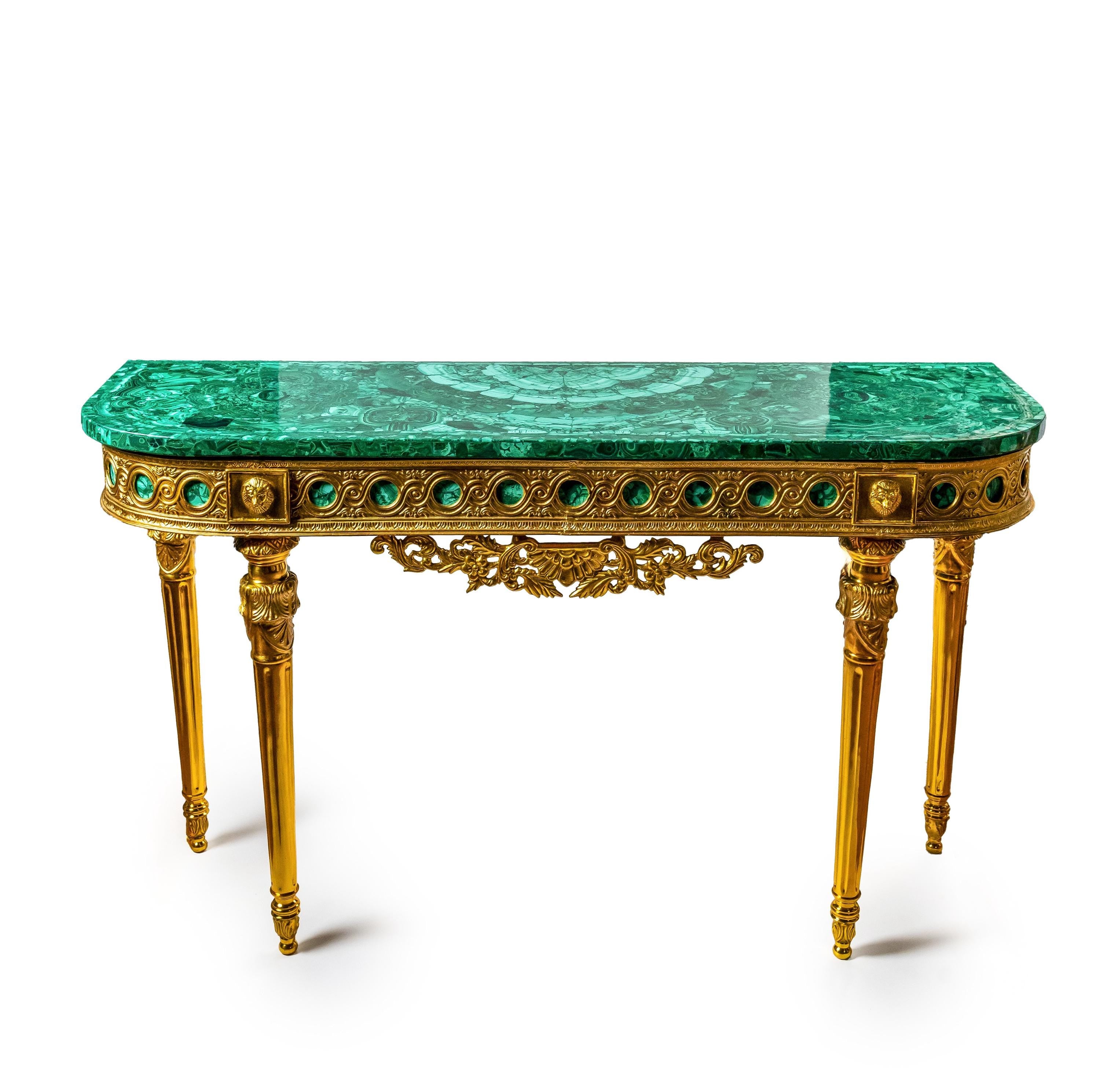 Luxury Malachite Console Table And Mirror Set Handmade Green Stone Furniture