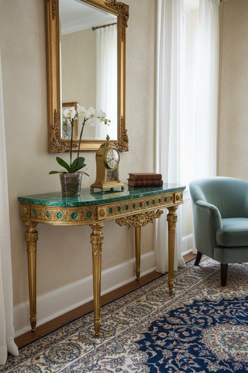 Luxury Malachite Console Table And Mirror Set Handmade Green Stone Furniture