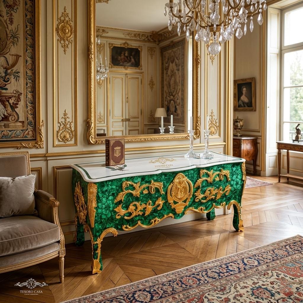 Malachite Luxury Console Table with Gold Platted