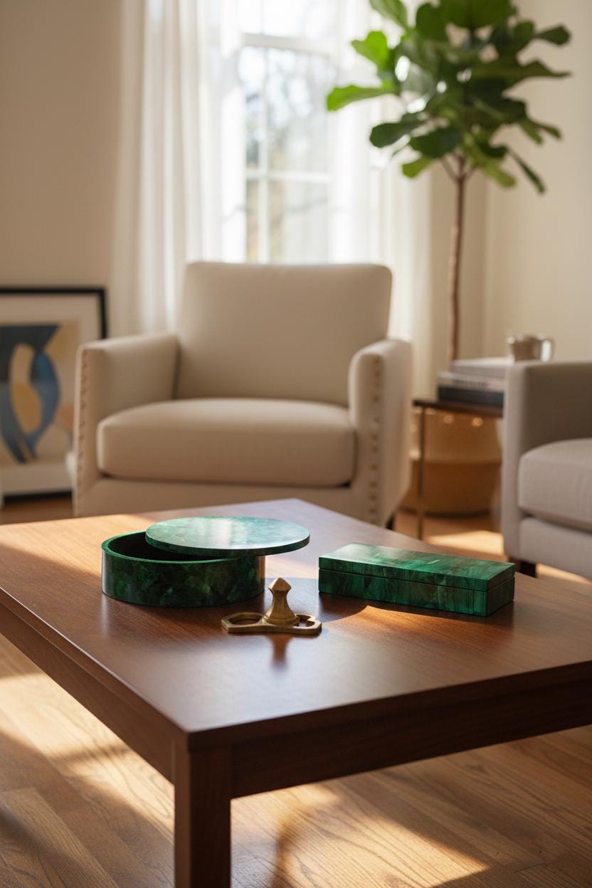 Handcrafted Round Malachite Jewellery Box: Luxury Gemstone Storage Accent