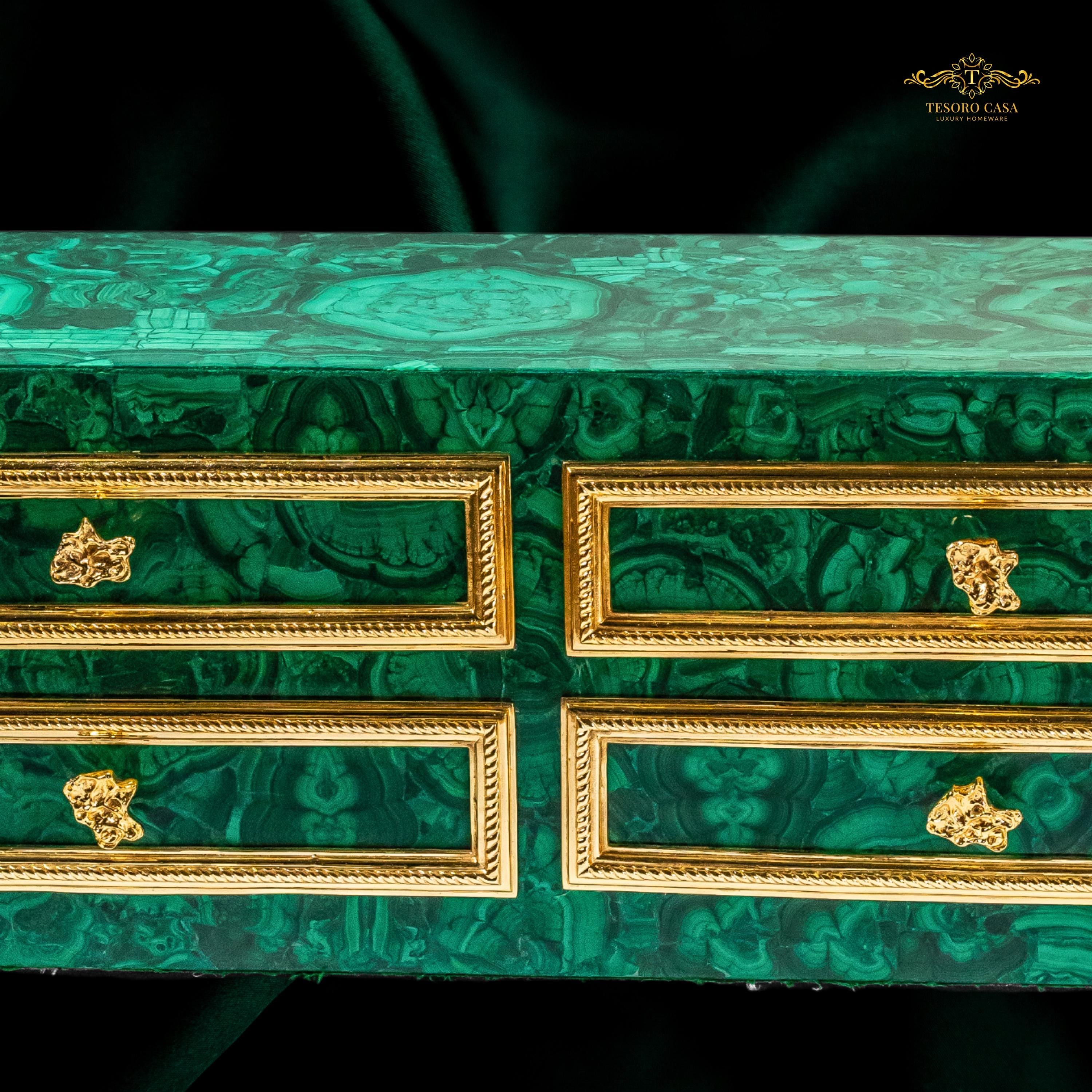 Luxury Malachite Console Cabinet Handmade Green Stone Storage Furniture