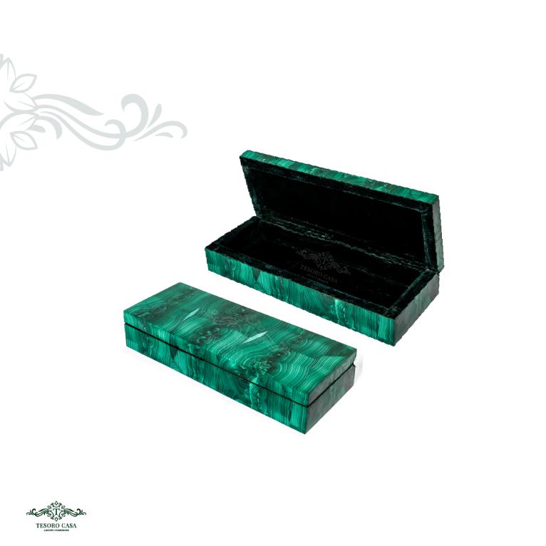 Handcrafted Long Malachite Jewellery & Valuables Box
