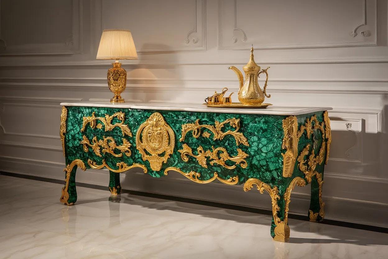 Malachite Luxury Console Table with Gold Platted