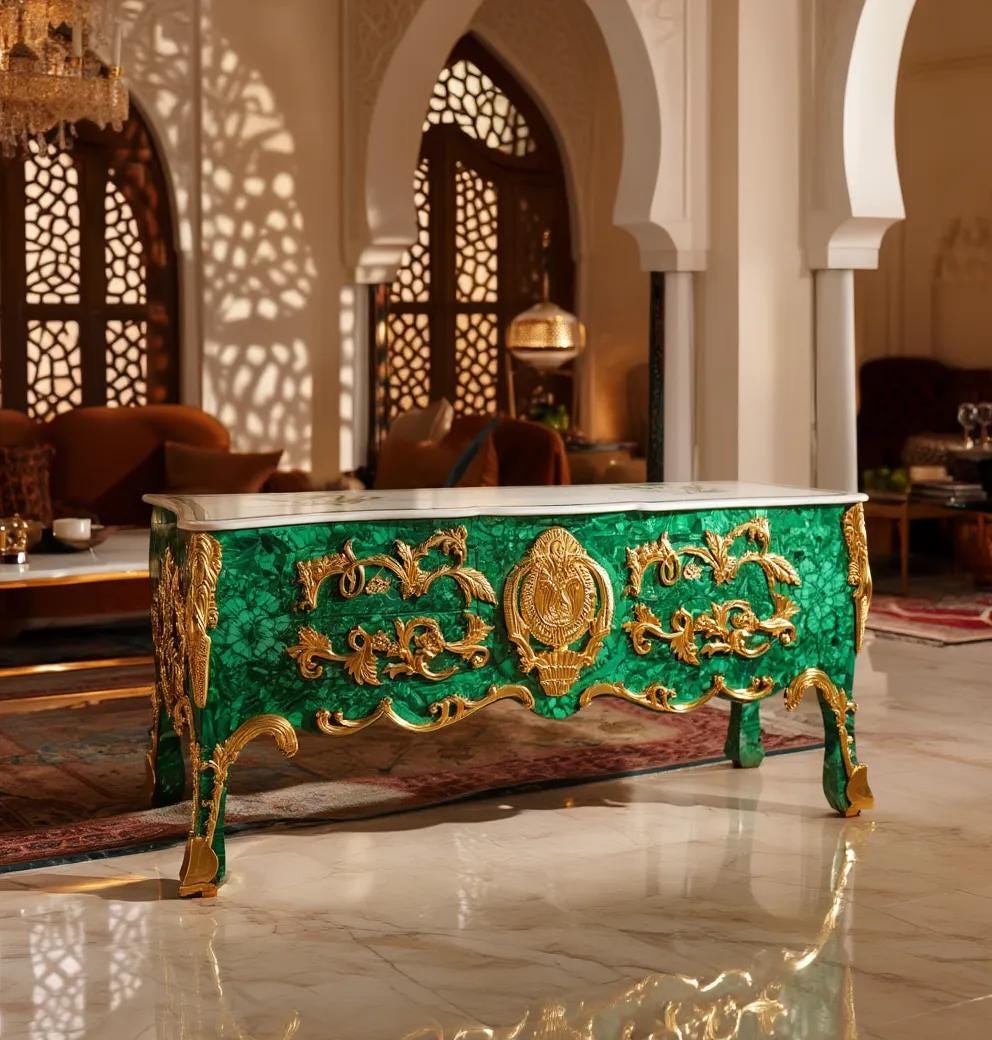 Malachite Luxury Console Table with Gold Platted
