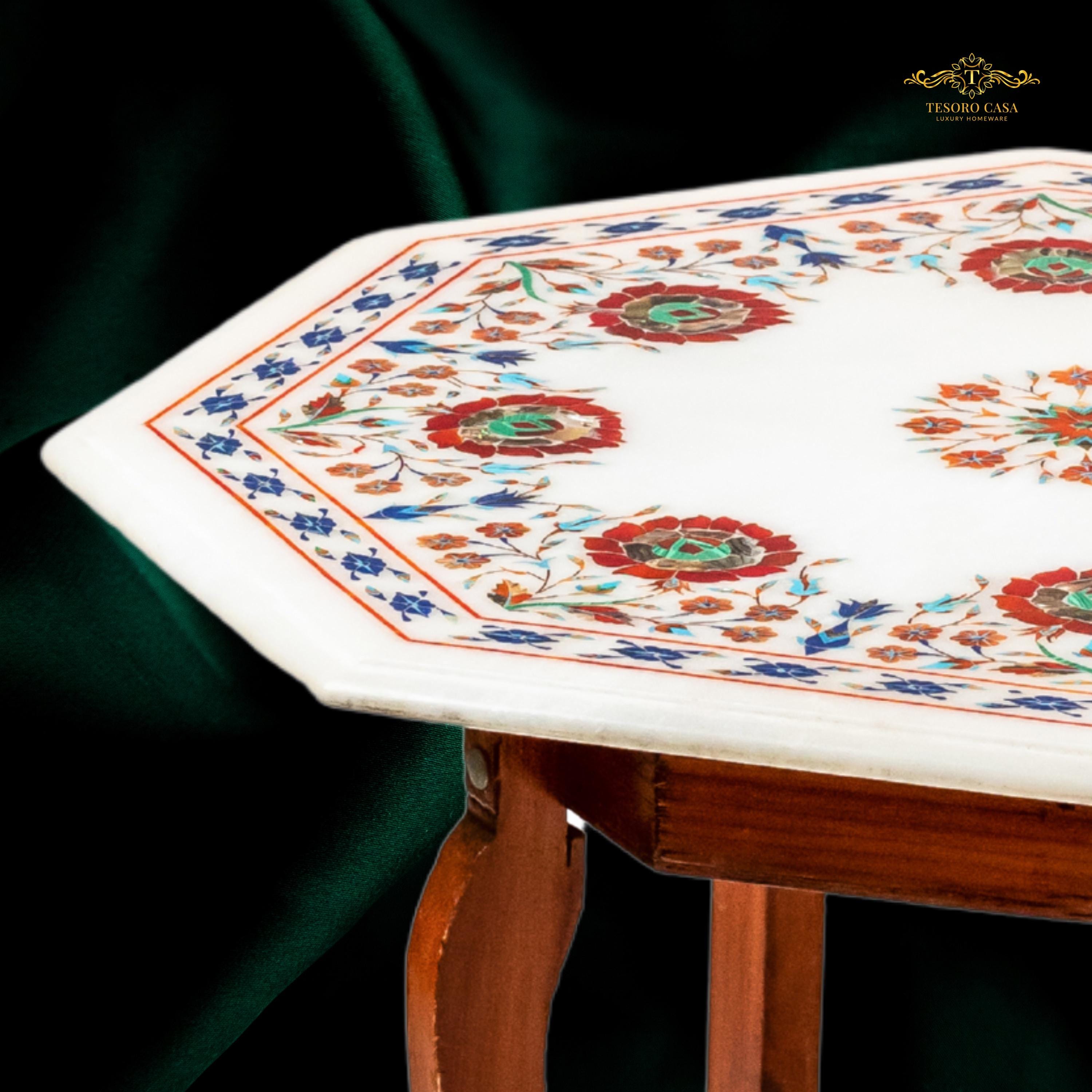 Semi Precious Pietra Dura Marble Inlay Table