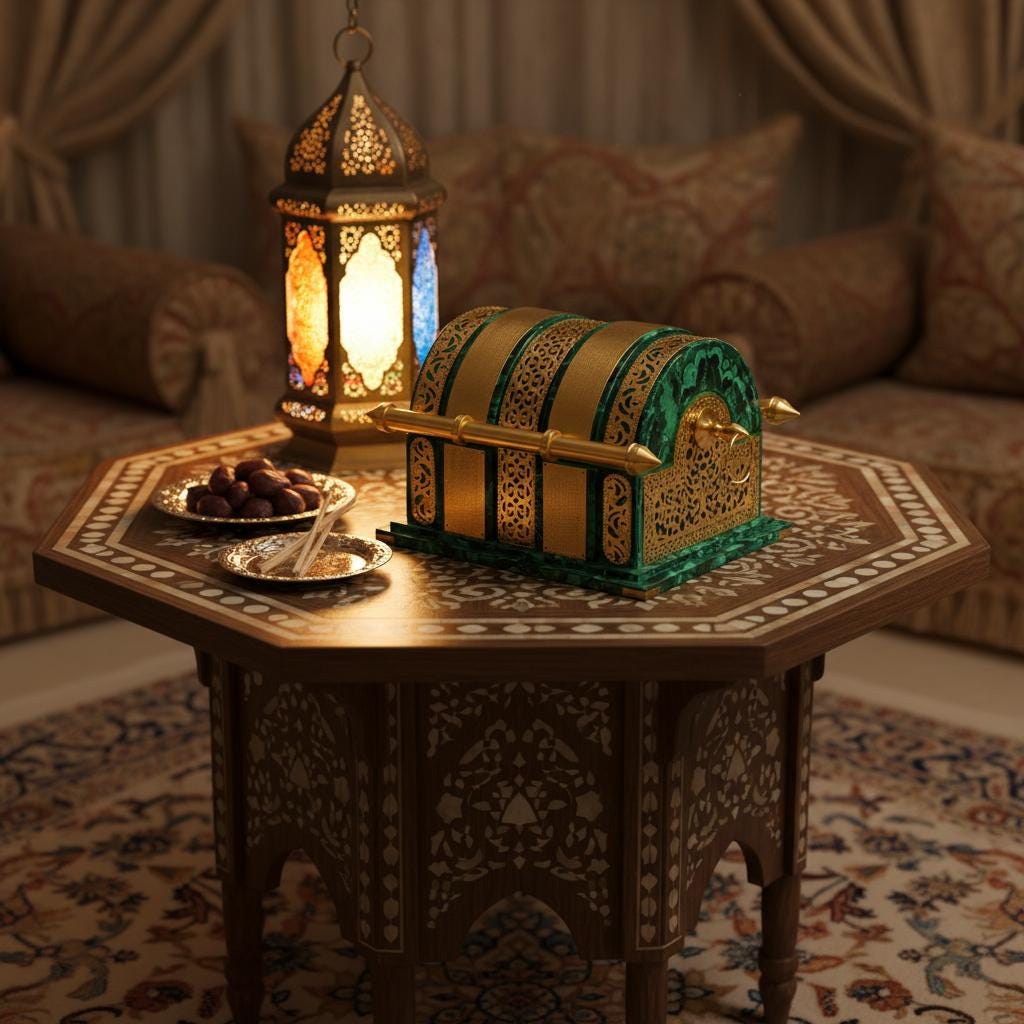Malachite Oud Box – Handcrafted Brass & Semi-Precious Stone Luxury Arabic Oud Storage Chest