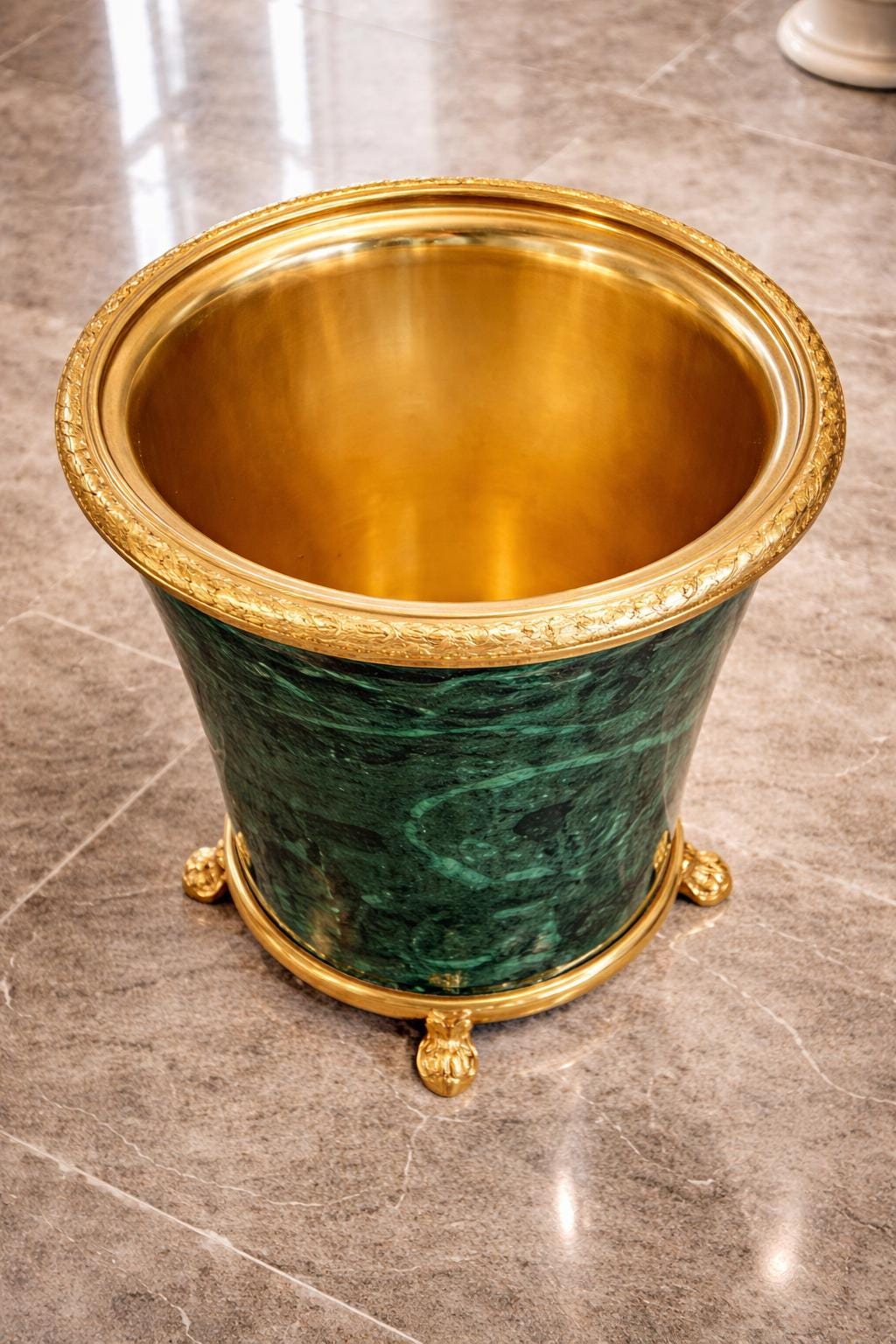 Malachite Luxury Waste Bin with Gold Interior