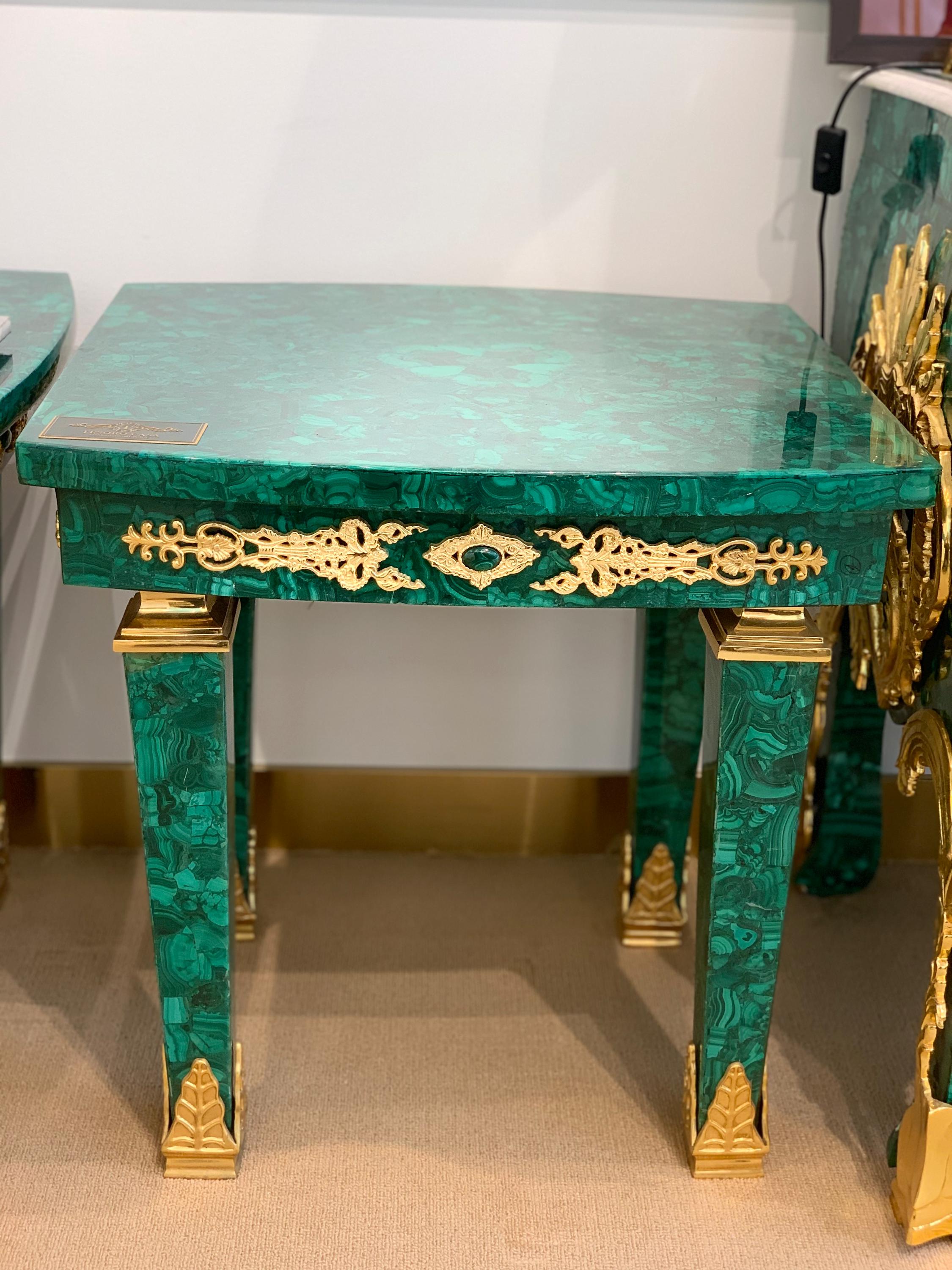 Malachite Majlis Side Table with Brass Gold Plating